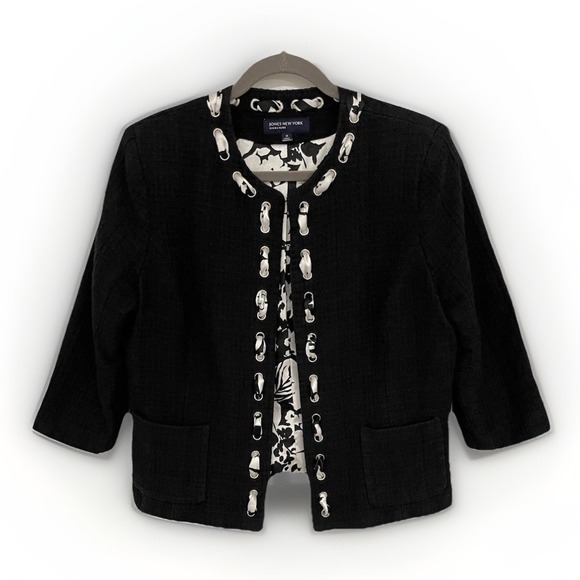 Career Women's Jones New York Signature Women Open Front Jacket Black Size 14 - Picture 2 of 10